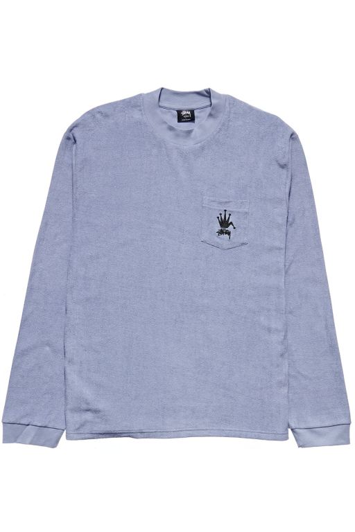 Stussy Mens Crown Terry Long Sleeve T Shirt Blue - AOLXQ8503